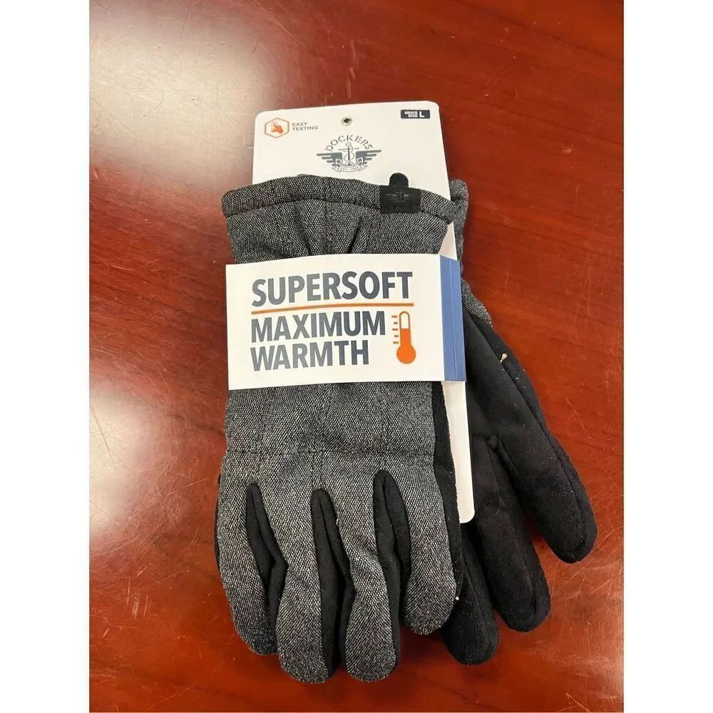 Dockers Black Super Soft Maximum Warmth Mens Gloves Sz L NWT